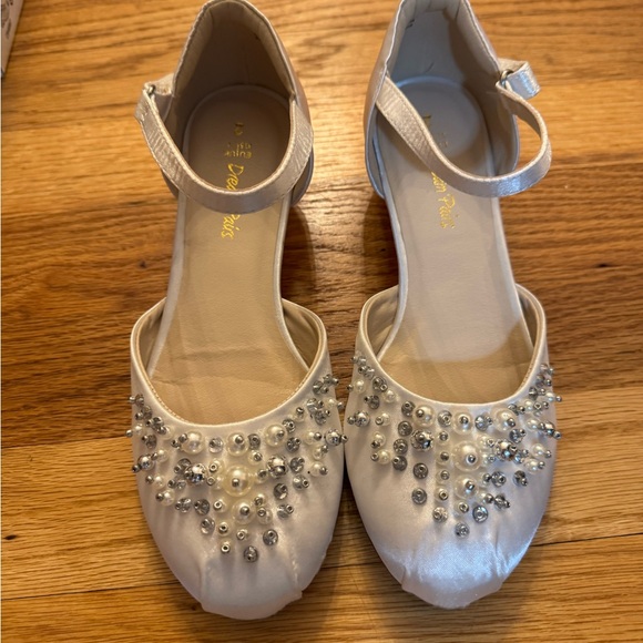 Other - Embellished White Satin Flats